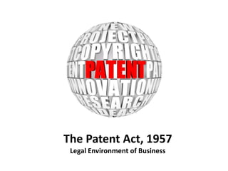 The Patent Act, 1957 
Legal Environment of Business 
 
