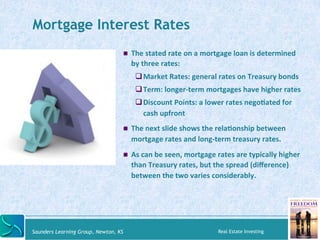 Mortgage Interest Rates 
! The 
stated 
rate 
on 
a 
mortgage 
loan 
is 
determined 
by 
three 
rates: 
" Market 
Rates: 
...