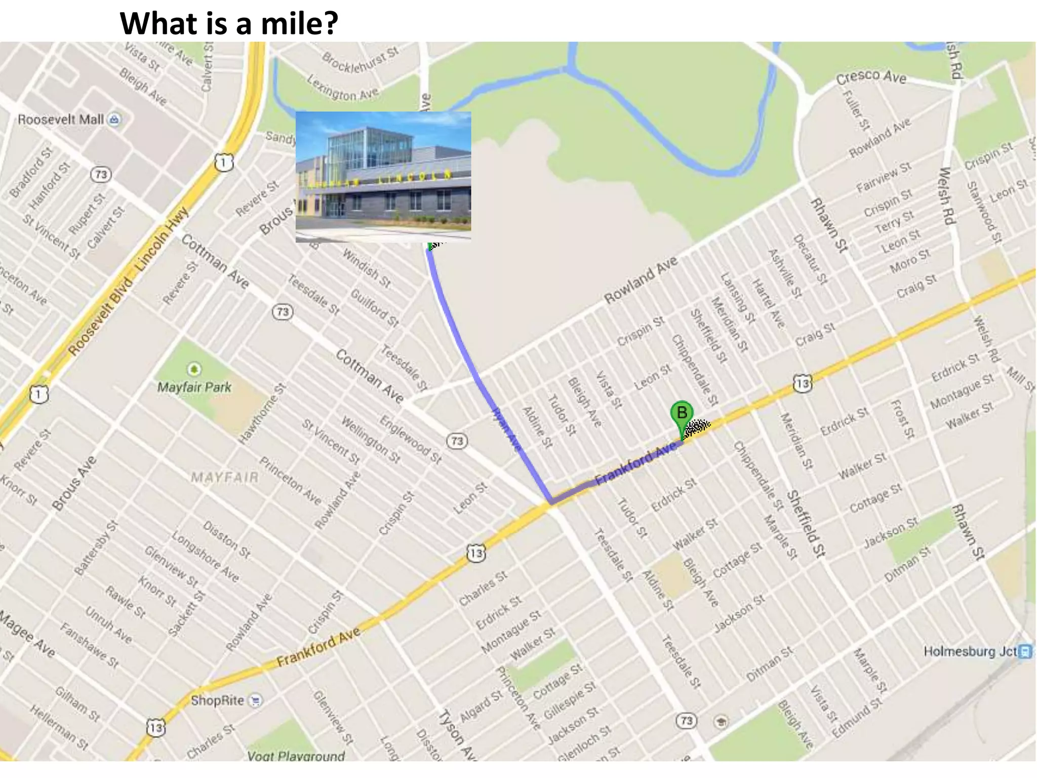 What is a mile? Lincoln High to Dunkin Donuts = 1 mile.