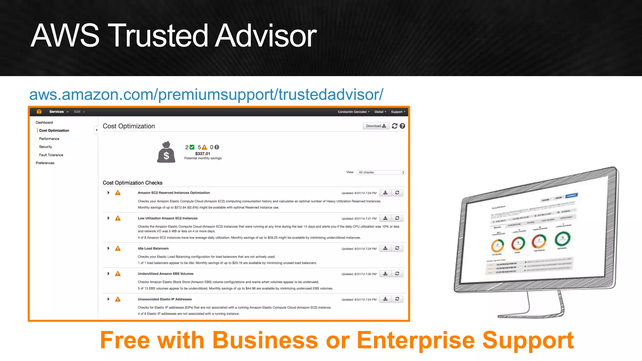 aws.amazon.com/premiumsupport/trustedadvisor/ 
Free with Business or Enterprise Support  