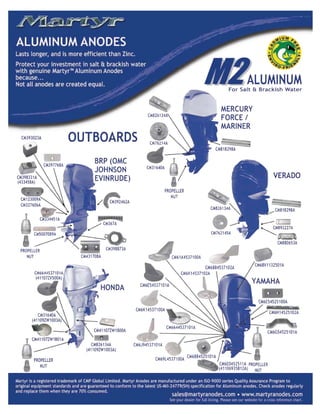 45 ™ see page 2
ZINC For Salt Water ONLY
ALUMINUM For Salt & Brackish Water
MAGNESIUM For Fresh Water ONLY
 