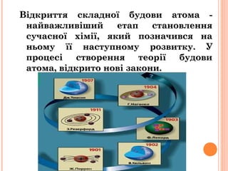 Відкриття складної будови атома -Відкриття складної будови атома -
найважливіший етап становленнянайважливіший етап станов...