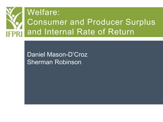 Welfare:
Consumer and Producer Surplus
and Internal Rate of Return
Daniel Mason-D’Croz
Sherman Robinson
 