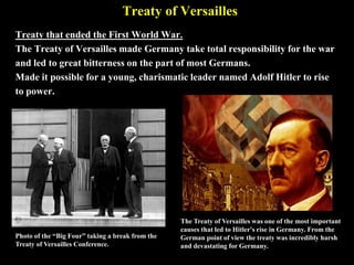 Self Determination
After WW I, Germany, Eastern Europe and the western portion of the former
Russian Empire split into new countries. Wilson wanted them to have their
own governments.
 