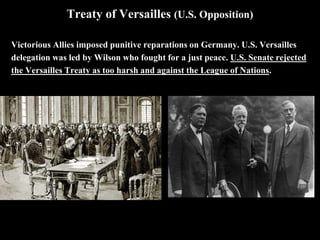 Treaty of Versailles
Treaty that ended the First World War. The Treaty of Versailles made
Germany take total responsibility for the war and led to great bitterness on
the part of most Germans. Made it possible for a young, charismatic leader
named Adolf Hitler to rise to power.
Photo of the “Big Four” taking a break from the
Treaty of Versailles Conference.
The Treaty of Versailles was one of the most important
causes that led to Hitler's rise in Germany. From the
German point of view the treaty was incredibly harsh
and devastating for Germany.
 