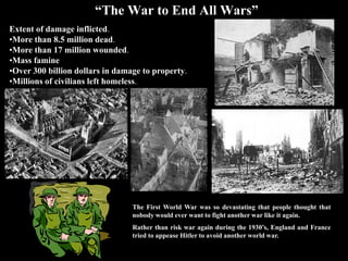Reparations
Money to compensate for losses from the war.
Germany was ordered to pay fines to the Allies to repay the costs of the war
as part of the Treaty of Versailles. Opposed by the U.S., it quickly led to a
severe depression in Germany.
 