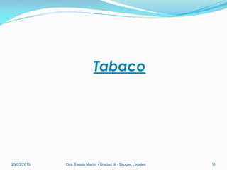Tabaco
25/03/2015 Dra. Estela Martin - Unidad III - Drogas Legales 11
 