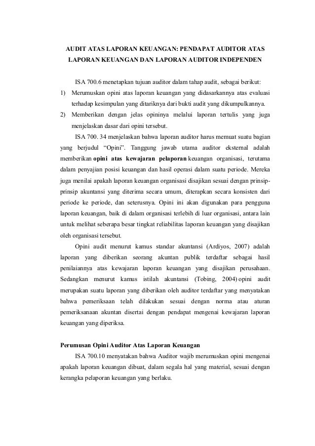 Contoh Laporan Auditor Independen Tidak Memberikan