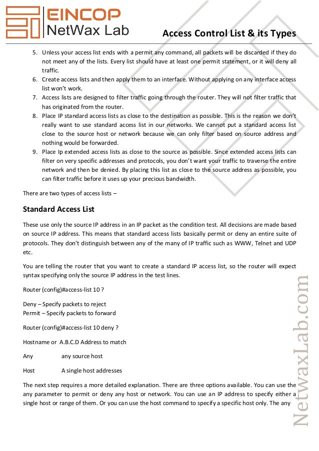 Access Control List & its Types