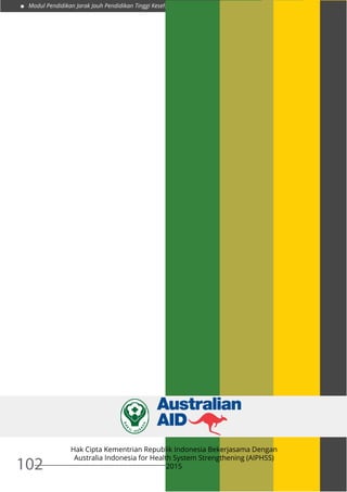 Modul Pendidikan Jarak Jauh Pendidikan Tinggi Kesehatan
102
Hak Cipta Kementrian Republik Indonesia Bekerjasama Dengan
Australia Indonesia for Health System Strengthening (AIPHSS)
2015
 