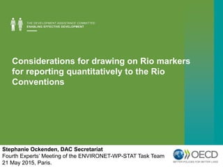 Considerations for drawing on Rio markers
for reporting quantitatively to the Rio
Conventions
Stephanie Ockenden, DAC Secretariat
Fourth Experts’ Meeting of the ENVIRONET-WP-STAT Task Team
21 May 2015, Paris.
 
