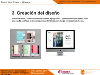 14
Beatriz Vega Álvarez - @bzvega
Master Class: 7 acciones para
innovar en los modelos de negocio
Garantiza el éxito empresarial con la comunicación
visual
www.cidecan.com
@cidecanarias
 