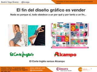 9
Beatriz Vega Álvarez - @bzvega
Master Class: 7 acciones para
innovar en los modelos de negocio
Garantiza el éxito empresarial con la comunicación
visual
www.cidecan.com
@cidecanarias
 