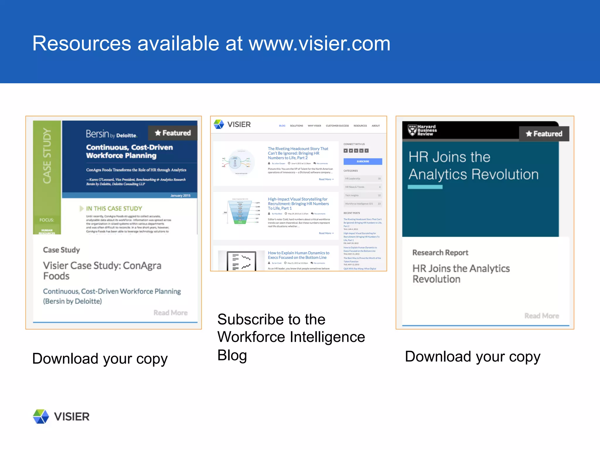 Resources available at www.visier.com
Download your copy Download your copy
Subscribe to the
Workforce Intelligence
Blog
 