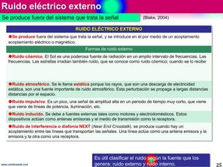 Ruido eléctrico externo
25www.coimbraweb.com
Se produce fuera del sistema que trata la señal
RUIDO ELÉCTRICO EXTERNO
Se p...