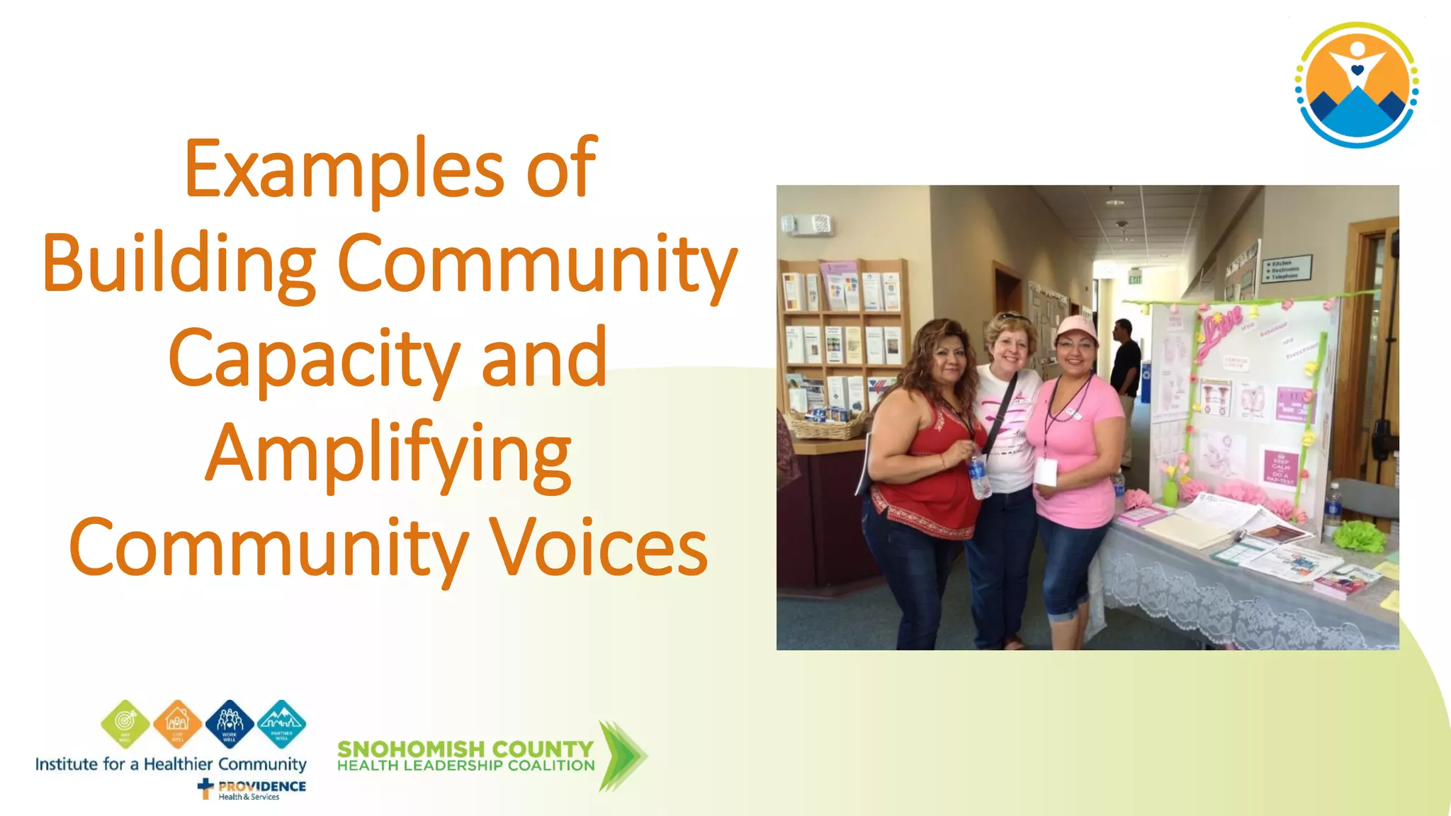 Examples of
Building Community
Capacity and
Amplifying
Community Voices
 