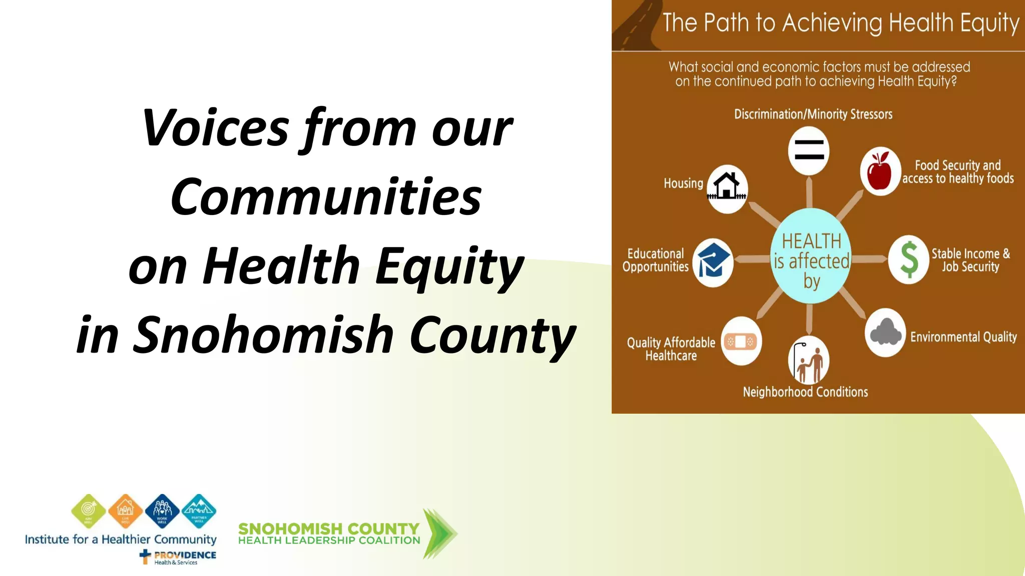 Voices from our
Communities
on Health Equity
in Snohomish County
 