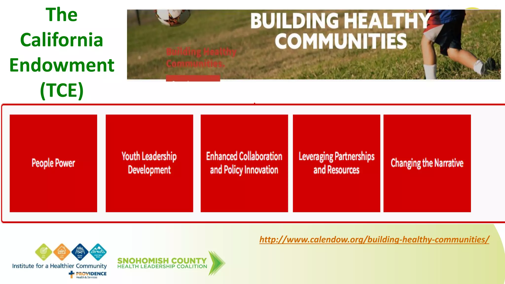 The
California
Endowment
(TCE)
http://www.calendow.org/building-healthy-communities/
 