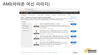 v
EC2 기초
인스턴스 수명주기
EC2 인스턴스 종류
AMI(Amazon Machine Image) 사용
EC2 인스턴스 부트스트래핑(Bootstrapping)
CloudWatch를 통한 EC2 모니터링
오토 스케일링(Auto Scaling)
스팟 인스턴스(Spot Instance)
Amazon EC2 살펴보기
 