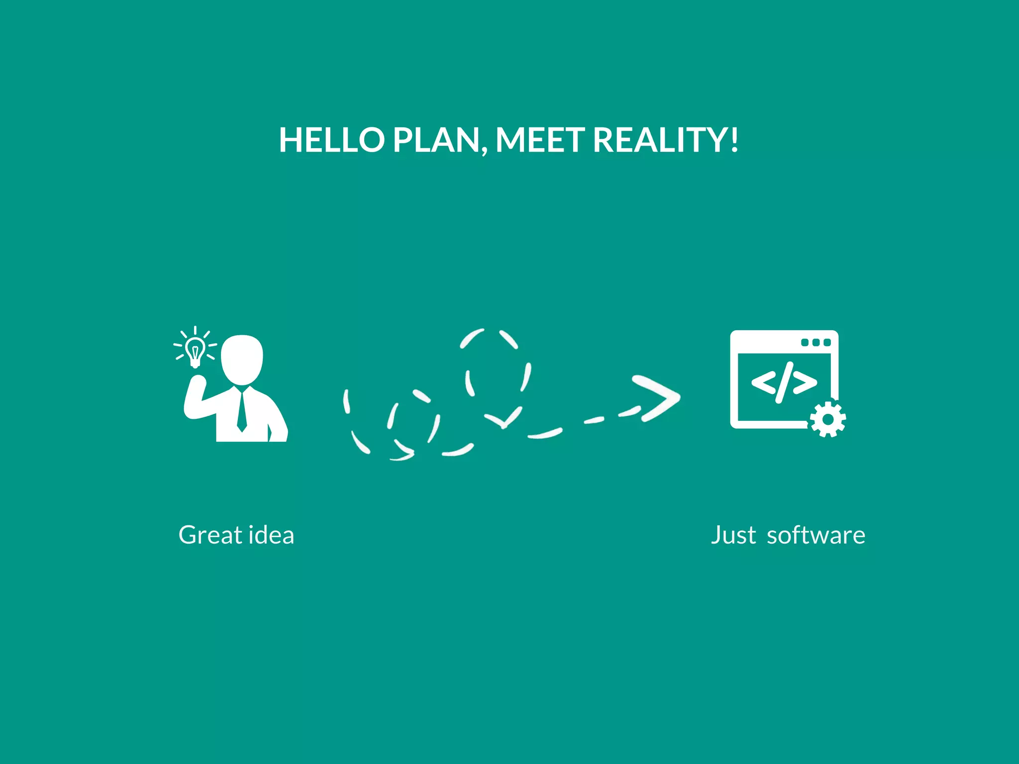 HELLO PLAN, MEET REALITY!
Great idea Just software
 