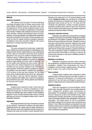 The Effect of Autogenic Relaxation on Chronic Tension Headache and in ...
