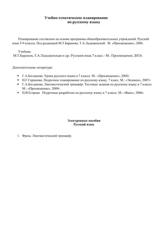 Рабочая Программа По Русскому Языку 7 Класс | PDF