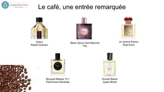 Le café, une entrée remarquée
Valour
Robert Graham
Black Opium Nuit Blanche
YSL
Un Amore Eterno
Roja Dove
Bouquet Massai 10.1
Parfumerie Générale
Sunset Beach
Ayala Moriel
 