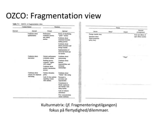 OZCO: Fragmentation view
Kulturmatrix: (jf. Fragmenteringstilgangen)
fokus på flertydighed/dilemmaer.
 