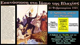 Κήρυξη
Επανάστασης
στο Ιάσιο της
Βλαχίας
Κυκλοφορία
φυλλαδίων
(αφήνει να
εννοηθεί ότι
η Ρωσία
στηρίζει την
Επανάσταση)
Συγκρότηση
στρατεύματος
 