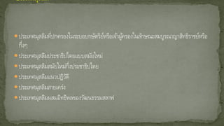 ประเทศมุสลิมที่ปกครองในระบอบกษัตริย์หรือเจ้าผู้ครองในลักษณะสมบูรณาญาสิทธิราชย์หรือ
กึ่งๆ
ประเทศมุสลิมประชาธิปไตยแบบสมัยใหม่
ประเทศมุสลิมสมัยใหม่กึ่งประชาธิปไตย
ประเทศมุสลิมแนวปฏิวัติ
ประเทศมุสลิมสายเคร่ง
ประเทศมุสลิมผสมอิทธิพลของวัฒนธรรมสลาฟ
 