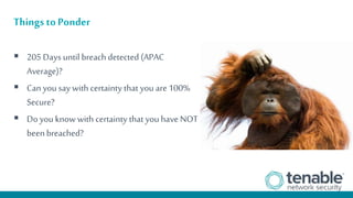 Things to Ponder
 205 Days until breach detected (APAC
Average)?
 Can you say with certainty that you are100%
Secure?
 ...