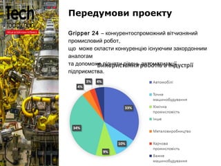 Образец подзаголовка
Передумови проекту
Gripper 24 – конкурентоспроможний вітчизняний
промисловий робот,
що може скласти к...
