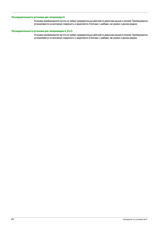 64 Руководство по установке 2015
Последовательность установки для типоразмера 6
Установка преобразователя частоты не требует предварительных действий по демонтажу крышек и панелей. Преобразователь
устанавливается на монтажную поверхность и закрепляется 4 болтами с шайбами, как указано в данном разделе.
Последовательность установки для типоразмеров A, B и C
Установка преобразователя частоты не требует предварительных действий по демонтажу крышек и панелей. Преобразователь
устанавливается на монтажную поверхность и закрепляется 4 болтами с шайбами, как указано в данном разделе.
 