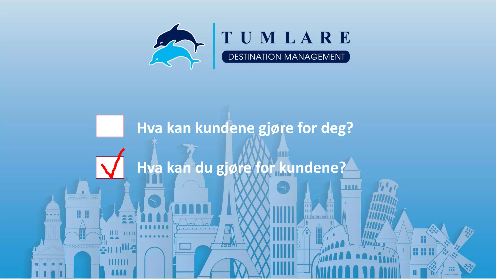 Hva kan kundene gjøre for deg?
Hva kan du gjøre for kundene?
 