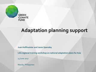 Adaptation planning support
Juan Hoffmaister and Jason Spensley
LEG regional training workshop on national adaptation plans for Asia
13 June 2017
Manila, Philippines
 