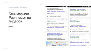 Бенчмаркинг.
Равняемся на
лидеров
__
12
Вдохновение и мотивация
 