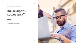 Как выбрать
кофеварку?
__
1 неделя – 2 недели…
20
Я знаю свою аудиторию
 