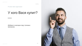 У кого Вася купит?
__
Добавил в закладки пару толковых
магазинов.
24
Я знаю свою аудиторию
 