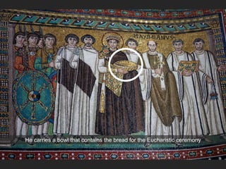 He carries a bowl that contains the bread for the Eucharistic ceremony
 