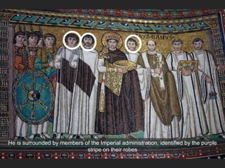 He is surrounded by members of the Imperial administration, identified by the purple
stripe on their robes
 