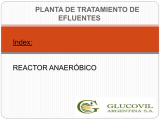 Index:
REACTOR ANAERÓBICO
PLANTA DE TRATAMIENTO DE
EFLUENTES
 