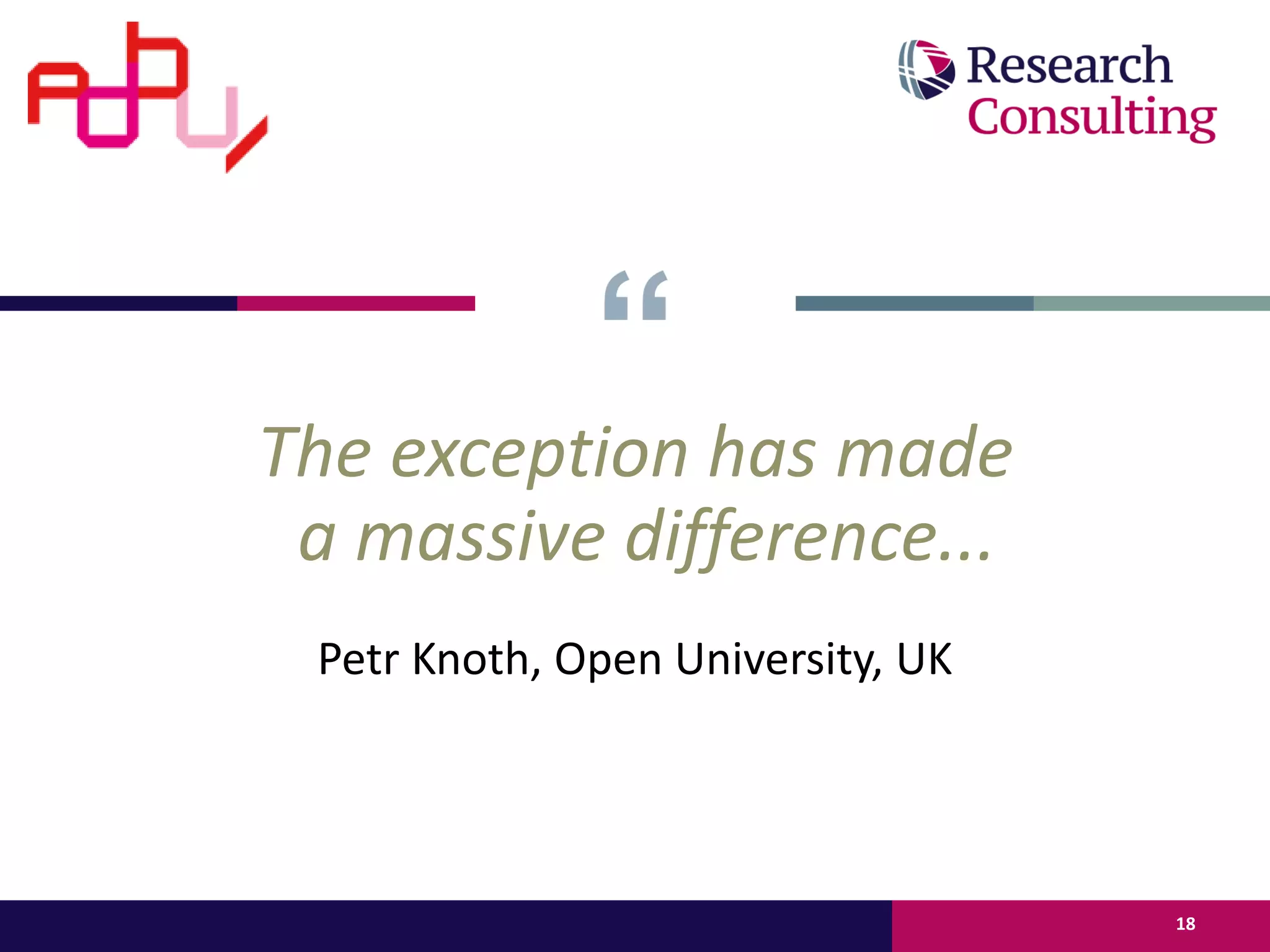 The exception has made
a massive difference...
Petr Knoth, Open University, UK
18
 