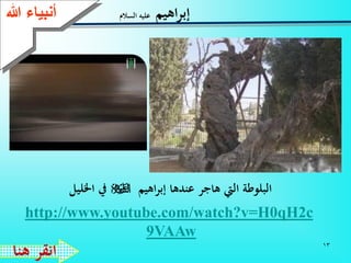 13
‫هنا‬ ‫انقر‬
‫اهيم‬‫ر‬‫إب‬‫السالم‬ ‫عليه‬‫ءعهللا‬ ‫أنب‬
http://www.youtube.com/watch?v=H0qH2c
9VAAw
‫البلوطة‬‫اهيم‬‫ر‬‫إب‬ ‫عندها‬ ‫هاجر‬ ‫اليت‬‫اخلليل‬ ‫يف‬
 