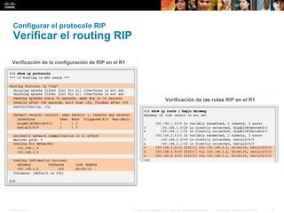 Presentation_ID 9© 2008 Cisco Systems, Inc. Todos los derechos reservados. Información confidencial de Cisco
Configurar el protocolo RIP
Verificar el routing RIP
 