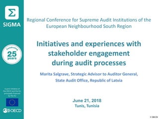 © OECD
Regional Conference for Supreme Audit Institutions of the
European Neighbourhood South Region
Initiatives and experiences with
stakeholder engagement
during audit processes
Marita Salgrave, Strategic Advisor to Auditor General,
State Audit Office, Republic of Latvia
June 21, 2018
Tunis, Tunisia
 