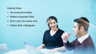 19
Internal hires:
§  Are productive faster
§  Reflect corporate DNA
§  Don’t carry the same cost
§  Inspire their colleagues
 