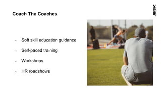 Coach The Coaches
§  Soft skill education guidance
§  Self-paced training
§  Workshops
§  HR roadshows
27
 