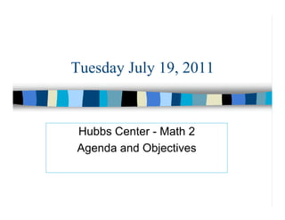 Tuesday July 19, 2011


Hubbs Center - Math 2
Agenda and Objectives
 