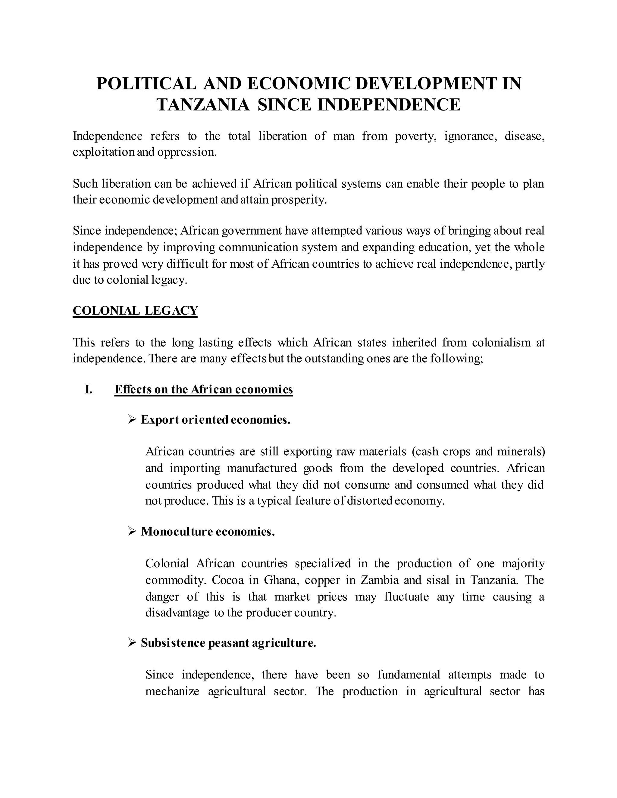 POLITICAL AND ECONOMIC DEVELOPMENT IN TANZANIA SINCE INDEPENDENCE PDF