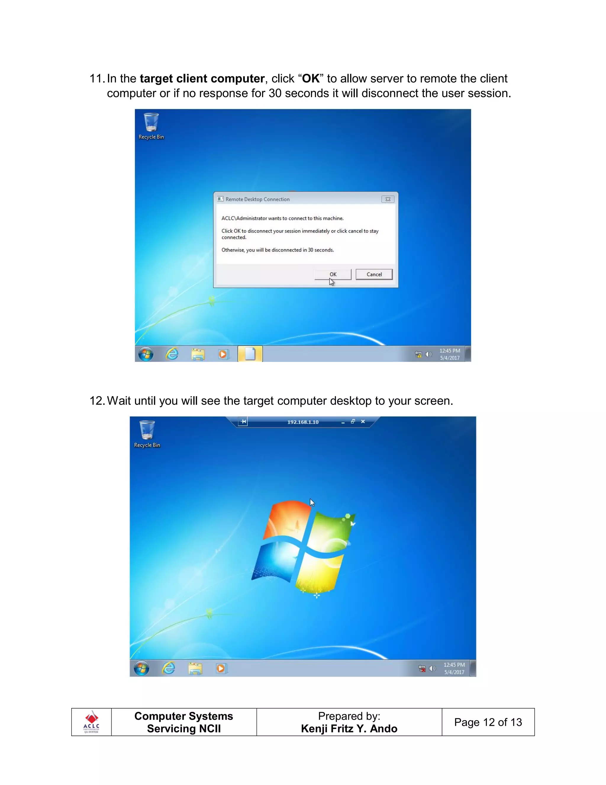 CSS Module 7 - Connect to another Computer using Remote Desktop ...
